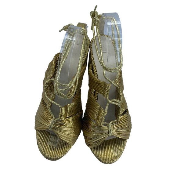 Gold by Lib Metallic Strappy Gladiator Block Heel Peep Toe Sandals Woman 41 9.5 - Picture 7 of 8
